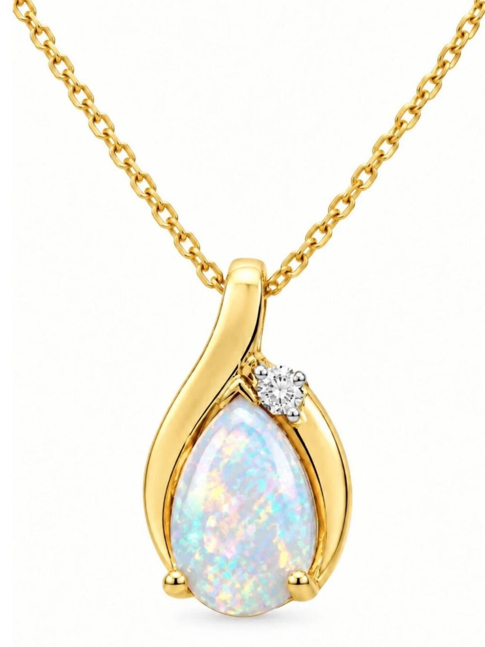 Genuine 0.96 Cts Opal & Diamond Pendant Solid 10K Gold